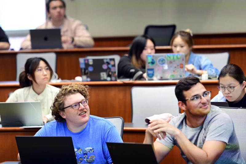 Students watching a presentation in a GWBC classroom.