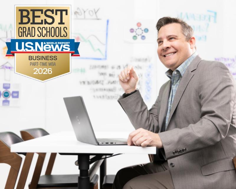 U.S. News & World Reports Best Grad Schools Business Part-Time MBA 2026 award badge with Tulane Freeman School of Business Professional MBA student Nick Reasons.